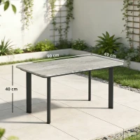 Outsunny Outdoor Garden Coffee Table, Garden Table with Slatted Wood Plastic Composite Top and Metal Frame, Grey(m-3)