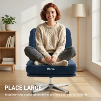 HOMCOM Fauteuil salon sans accoudoir chaise pivotante en tissu chenille assise large, pieds croisés 70 x 87 x 84 cm bleu foncé(m-4)