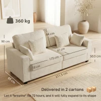 HOMCOM Canapea 3 locuri bej cu tapițerie Raindrop din catifea, șezut adânc, perne cu arcuri, brațere late și 4 perne(m-3)