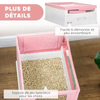 PawHut Maison de toilette pour chat pliable double porte battante et supérieure pelle fourni 47,5 x 35,5 x 36,7 cm rose(m-7)