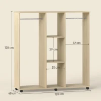HOMCOM Armadio Guardaroba a Rotelle con 2 Barre e 3 Ripiani Aperti, in Legno e Alluminio, 120x40x128 cm, Color Legno(m-3)