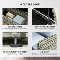 Outsunny 6 Pieces Rattan Garden Furniture Set, 7 Seater Wicker Outdoor Furniture Set with Storage Tea Table & Side Table, Sectional Garden Sofa Set with Cushions, Grey(m-6)