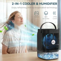 HOMCOM Portable Air Conditioner, 4-in-1 Mini Air Cooler with 4 Wind Speed, 2 Cool Mist, RGB 7 LED Light, Black(m-4)