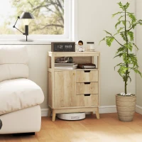 HOMCOM Buffet salon meuble de rangement avec placard à portes, étagère réglable et étagère ouvert, 60x30x81cm, bois naturel(m-10)