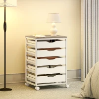 HOMCOM Caisson bureau mobile, meuble rangement sur roulettes bois avec 5 tiroirs, poignées encochées, 50 x 40 x 74,5 cm , blanc(m-7)