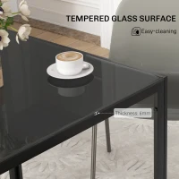 HOMCOM Modern Square Dining Table for 2-4 People, with Glass Top & Metal Legs, Black(m-4)