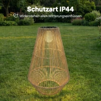 Outsunny Solar Stehlampe Rattan Solarlampen mit Lichtsensor LED Solarleuchte im Boho-Stil IP44 Wasserdicht(m-7)