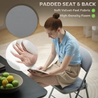 HOMCOM 4 Pack Folding Chairs with Padded Seats, Velvet Portable Party Chairs with Steel Frame, Light Grey(m-5)