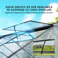 Outsunny Seră pentru grădină din policarbonat și aluminiu cu ușă batantă și 2 ferestre reglabile, 304x247x205 cm, negru(m-8)