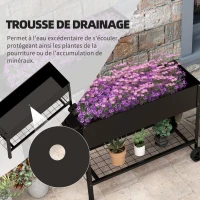 Outsunny Raised Garden Planter on Legs dim. 109L x 39l x 80H cm Shelf 2 Wheels + Irrigation Insert Metal Black(m-7)