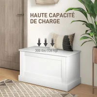 HOMCOM Coffre de rangement, coffre à jouets, avec charnière de sécurité, pour salon, en bois, 80 x 40 x 45 cm, blanc(m-6)