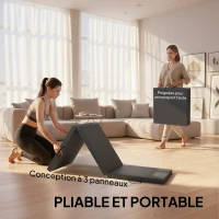 HOMCOM Tapis de gymnastique yoga pilates fitness pliable en 3 panneaux avec poignées revêtement synthétique 180 x 60 x 5cm gris(m-4)