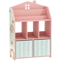AIYAPLAY Kinderrek Boekenrek voor kinderen met 2 stoffen lades, open rek voor 3-8 jaar 62,5x30x91,5 cm Roze
