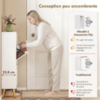 HOMCOM Meuble à chaussures 12 paires, armoire à chaussures, 2 tiroirs rabattables, 4 compartiments, 99,4x23,8x106,6cm, blanc(m-4)