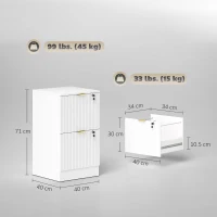 HOMCOM Filing Cabinet, Fluted Vertical File Cabinet with 2 Lockable Drawers and Hanging Rails, White(m-3)