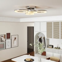 HOMCOM LED Ceiling Light, Modern Dimmable 4 Rings Ceiling Lamp with Wall Switch, 40W 4350lm Flush Mount Ceiling Light with 3500K/4500K/6000K Colour Temperatures for Living Room, Bedroom, Silver Tone(m-9)