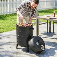 Outsunny 3-in-1 Vertical Charcoal Smoker with 2 Grill Grates, Built-in Thermometer, Adjustable Vent, 2 Doors(m-2)