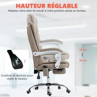 Vinsetto Fauteuil de bureau direction massant chauffant hauteur réglable dossier inclinable toile de lin beige(m-6)