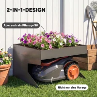 Outsunny Garage für Mähroboter mit Pflanzkasten, Robuste Garage aus galvanisiertem Stahl, Schwarz(m-5)