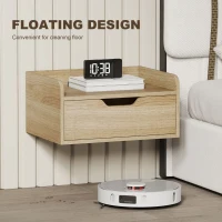 HOMCOM Floating Nightstands Set of 2, Wall Mounted Bedside Table with Drawer for Bedroom, Natural Wood(m-5)