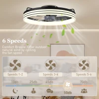 HOMCOM Ceiling Fans with Lights and Remote & App Control, 50cm LED Ceiling Fan Light with 3 Colour Temperatures, 6 Speed, Black(m-6)