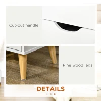 HOMCOM Bedside Table, Bedside Cabinet with 2 Drawers, Side End Table with Pine Wood Legs for Bedroom Living Room, White(m-6)