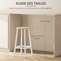 HOMCOM Lot de 2 tabourets style moderne hauteur 65 cm avec repose-pieds - blanc et aspect bois(m-7)