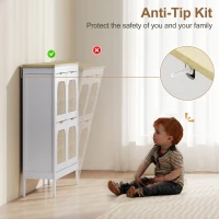 HOMCOM Narrow Shoe Cabinet, Boho Slim Shoe Storage Cabinet with 4 Flip Drawers, Holds 20 Pairs, White(m-7)