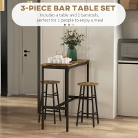HOMCOM 3 Piece Bar Table Set with 2 Stools, Industrial Bar Table and Stool Set, Dining Table and Chair Set, Rustic Brown(m-4)