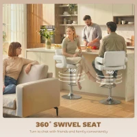 HOMCOM Bar Stools Adjustable Swivel Kitchen Chairs with Backrest Armrest Set of 2 PU Leather White(m-5)