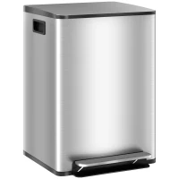 HOMCOM 40L Dual Compartment Stainless Steel Bin, with Deodoriser Holders - Silver Tone(m-1)