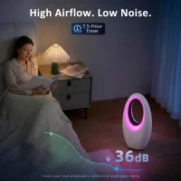 HOMCOM Bladeless Tower Fan, 36dB Standing Cooling Fan with 60° Oscillating, LED Lights, 3 Speeds, 7.5H Timer, Remote Control(m-5)