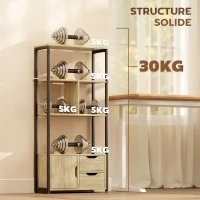 HOMCOM Bibliothèque style industriel 3 étagères placard porte 2 tiroirs 58 x 24 x 122 cm effet bois naturel acier noir(m-5)