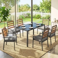 Outsunny Conjunto de Comedor de Jardín 7 Piezas, Mesa y Sillas para 6 Personas, Negro(m-4)