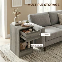 HOMCOM Set of Two Modern Storage Bedside Tables - Grey(m-4)