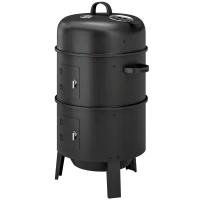 Outsunny 3-in-1 Vertical Charcoal Smoker with 2 Grill Grates, Built-in Thermometer, Adjustable Vent, 2 Doors(m-11)