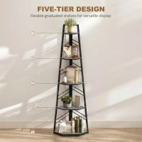 HOMCOM Corner Bookcase, 5-Tier Floor Standing Bookshelf, Shelving Unit for Living Room, Study, Bedroom, Black(m-5)