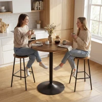 HOMCOM Table de bar ronde 60 cm, table haute cuisine mange-debout avec patins antidérapants, pour cuisine, salon, noyer(m-7)