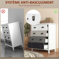 HOMCOM Commode 5 tiroirs meuble de rangement avec poignées, 70 x 38 x 85 cm, blanc(m-5)