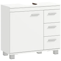 HOMCOM Meuble sous lavabo, meuble de salle de bain avec 3 tiroirs et porte à fermeture amortie, 70 x 30 x 64 cm, blanc(m-12)
