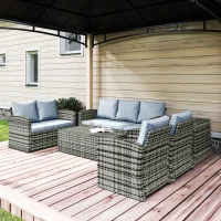 Outsunny Set da Esterno 6 Pezzi con 2 Tavolini Contenitore, 2 Divani e 2 Poltrone, in Rattan e Acciaio, Grigio(m-2)