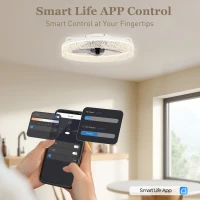 HOMCOM Ceiling Fan with Lights, Dimmable LED Mount Ceiling Fan Light with Remote App Control for Bedroom, White(m-4)