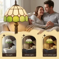 HOMCOM Handmade Art Deco Glass Table Lamp - White/Green(m-5)