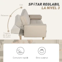 Homcom Canapea Extensibilă 2‑în‑1, 3 Locuri, Material Din In și 2 Perne Detașabile, Bej(m-5)
