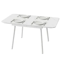 Outsunny Rechteckiger Gartentisch für 4-6 Personen, WPC-Tischplatte und Metallgestell, verstellbare Füße, 140x80x75cm, Weiß(m-7)