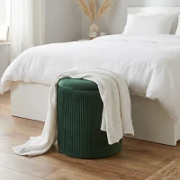 HOMCOM Storage Ottoman Modern Velvet Round Foot Stool for Living Room Bedroom 45 cm Dark Green(m-7)