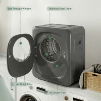 HOMCOM 4kg Vented Tumble Dryer with 5 Drying Mode, 800W Compact Freestanding Front Tumble Dryer Grey(m-5)