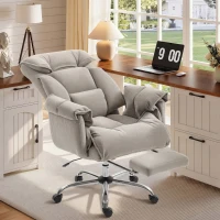 HOMCOM Bürostuhl Neigbar Höhenverstellbar Schreibtischstuhl mit Armlehne Fußstütze hoher Rückenlehne 75 x 77 x 110-118 cm Grau(m-2)