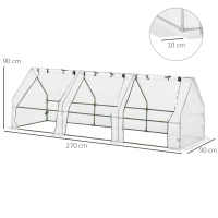Outsunny Mini Garden Greenhouse mini tunnel greenhouse 270L x 90l x 90H cm pointed roof Steel PE High-density 140 g/m² UV-resistant roll-up windows with Zip White(m-3)