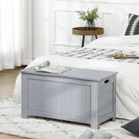 HOMCOM Coffre de rangement avec charnières de sécurité boîte de rangement en bois coffre à jouets couvercle rabattable gris(m-10)